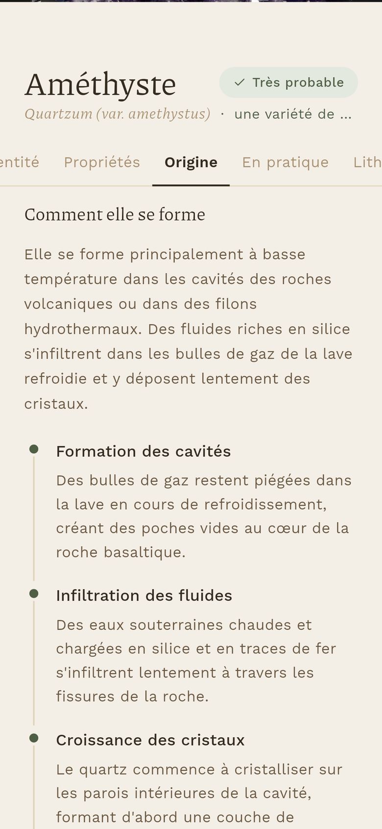 How the mineral formed, step by step.